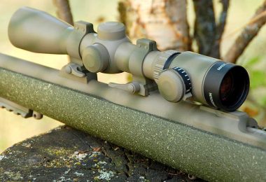 Riflescope mounted on custom rifle
