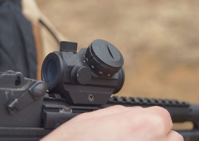 red dot sight on a rifle